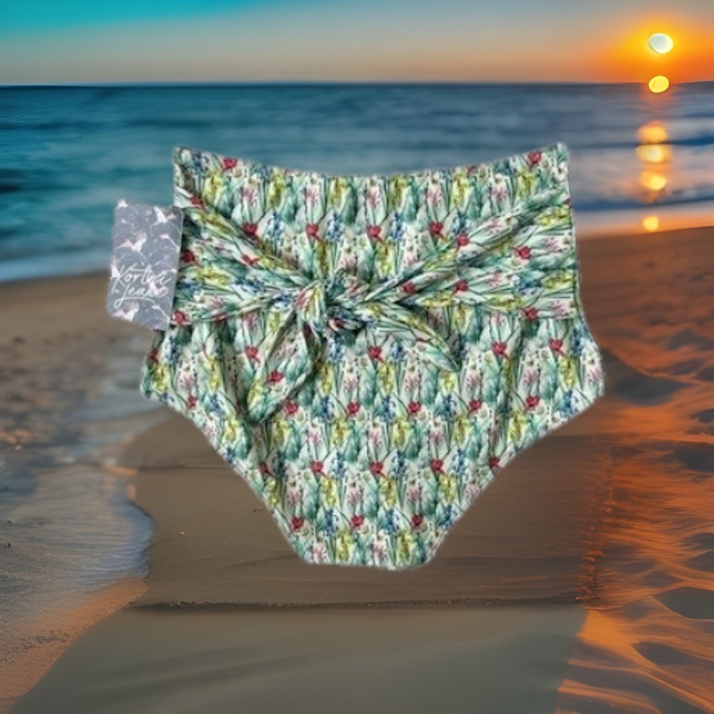 Kortni Jeane High Waisted Bikini Bottoms Wild Flowers Womens Sz Medium